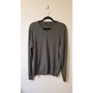 Mantovani Studio Olive Green V Neck 100% Italian Cashmere Sweater Sz. L